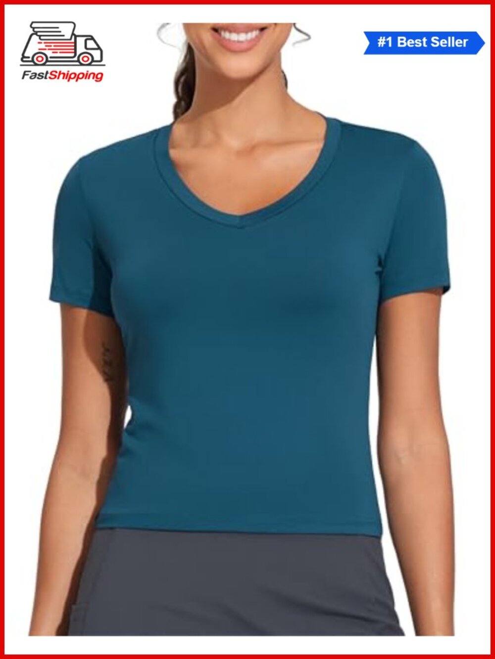 ✨Essential V-Neck Crop Workout T-Shirt Slim Fit Yoga Tee Top